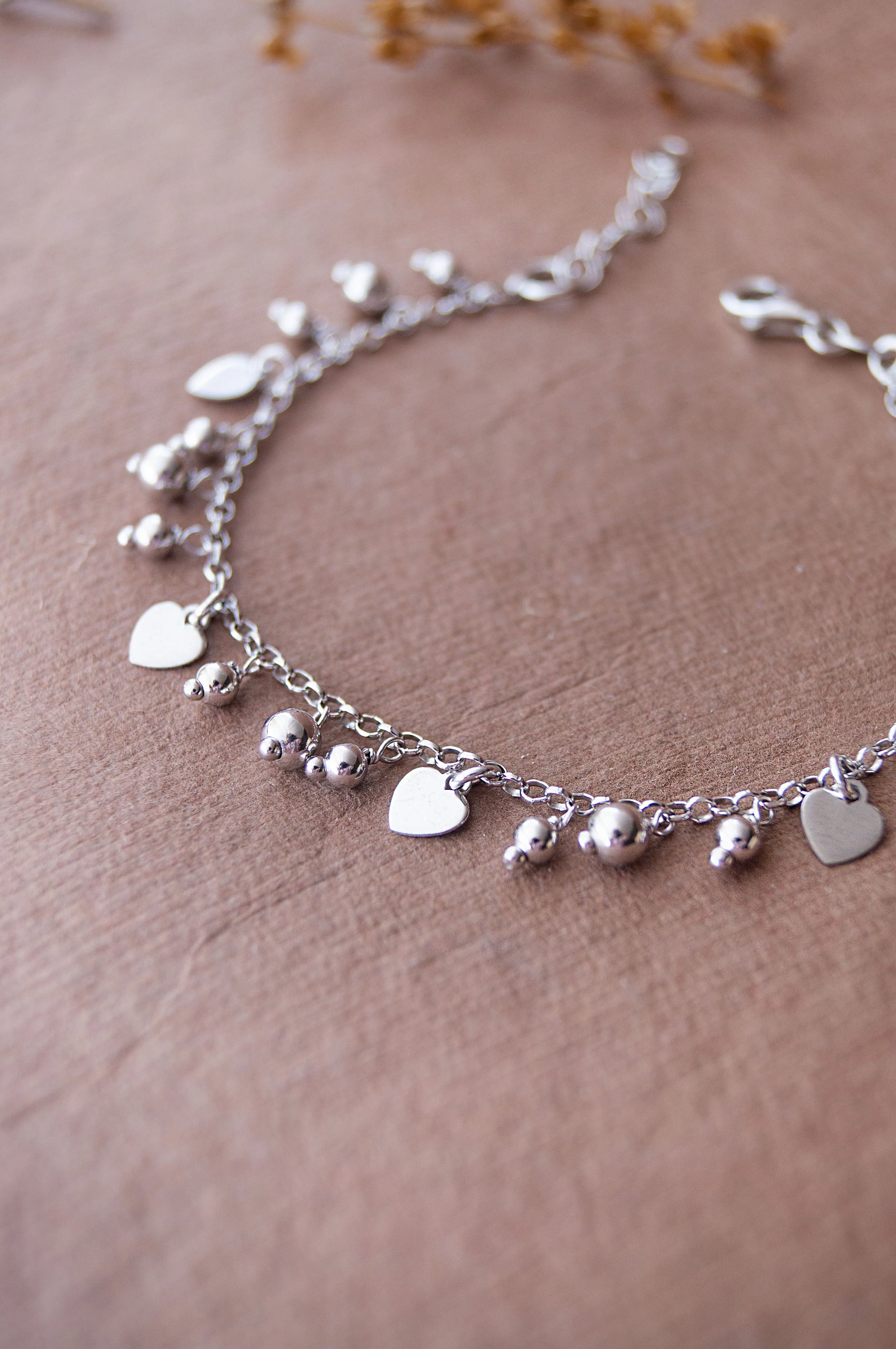 Dancing Balls And Hearts Sterling Silver Chain Bracelet