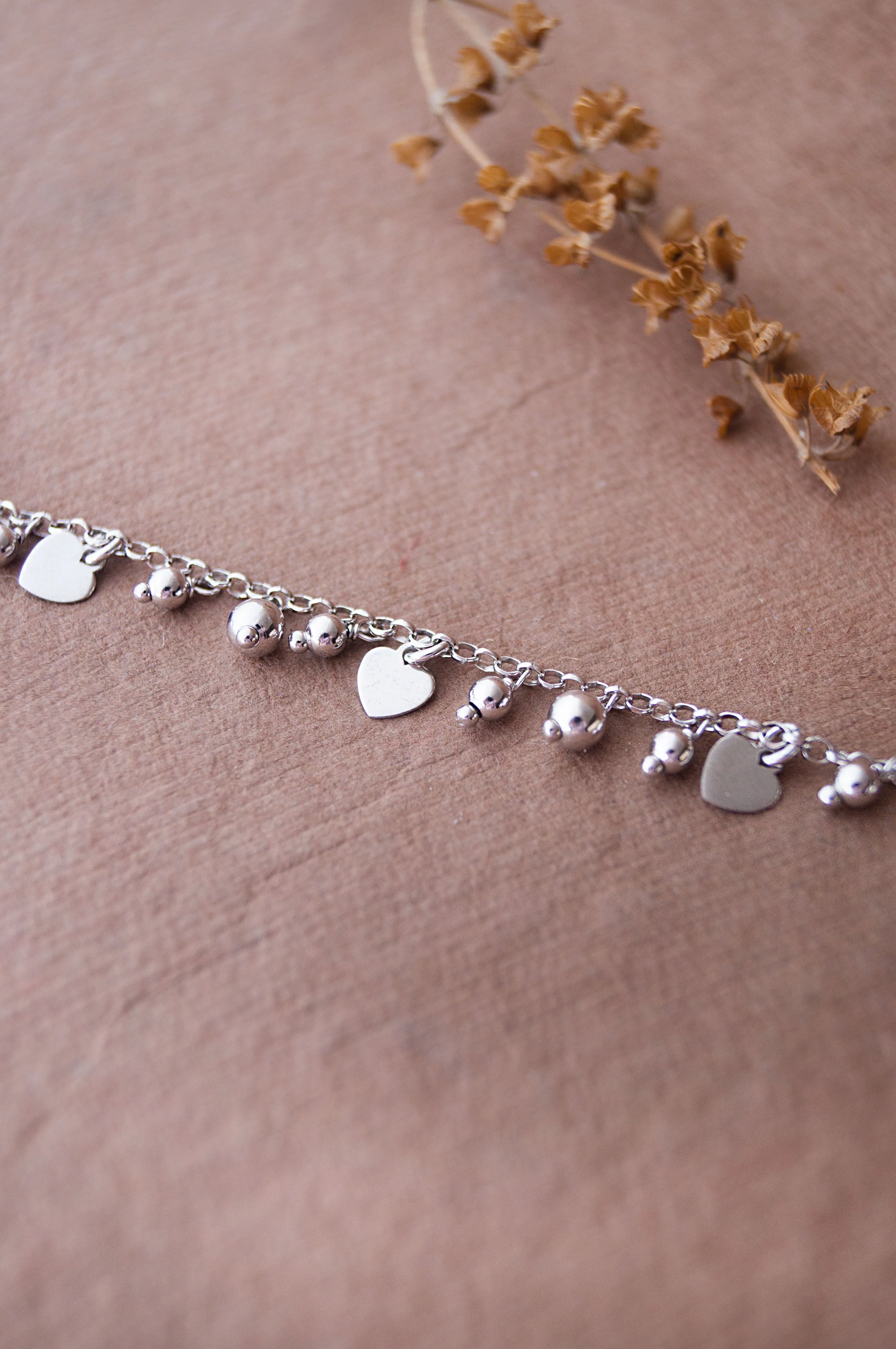 Dancing Balls And Hearts Sterling Silver Chain Bracelet