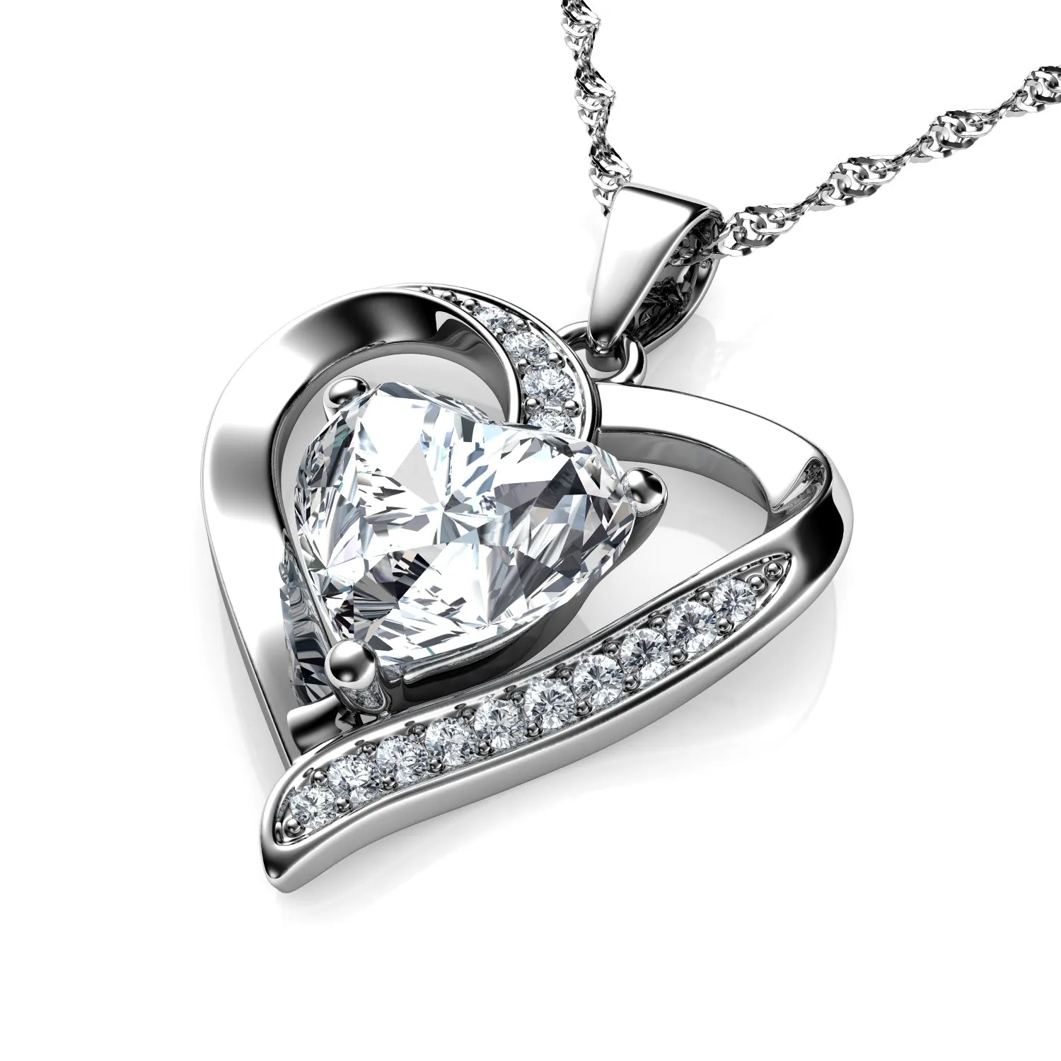 DEPHINI Silver heart Necklace with Cubic Zirconia Crystal Pendant