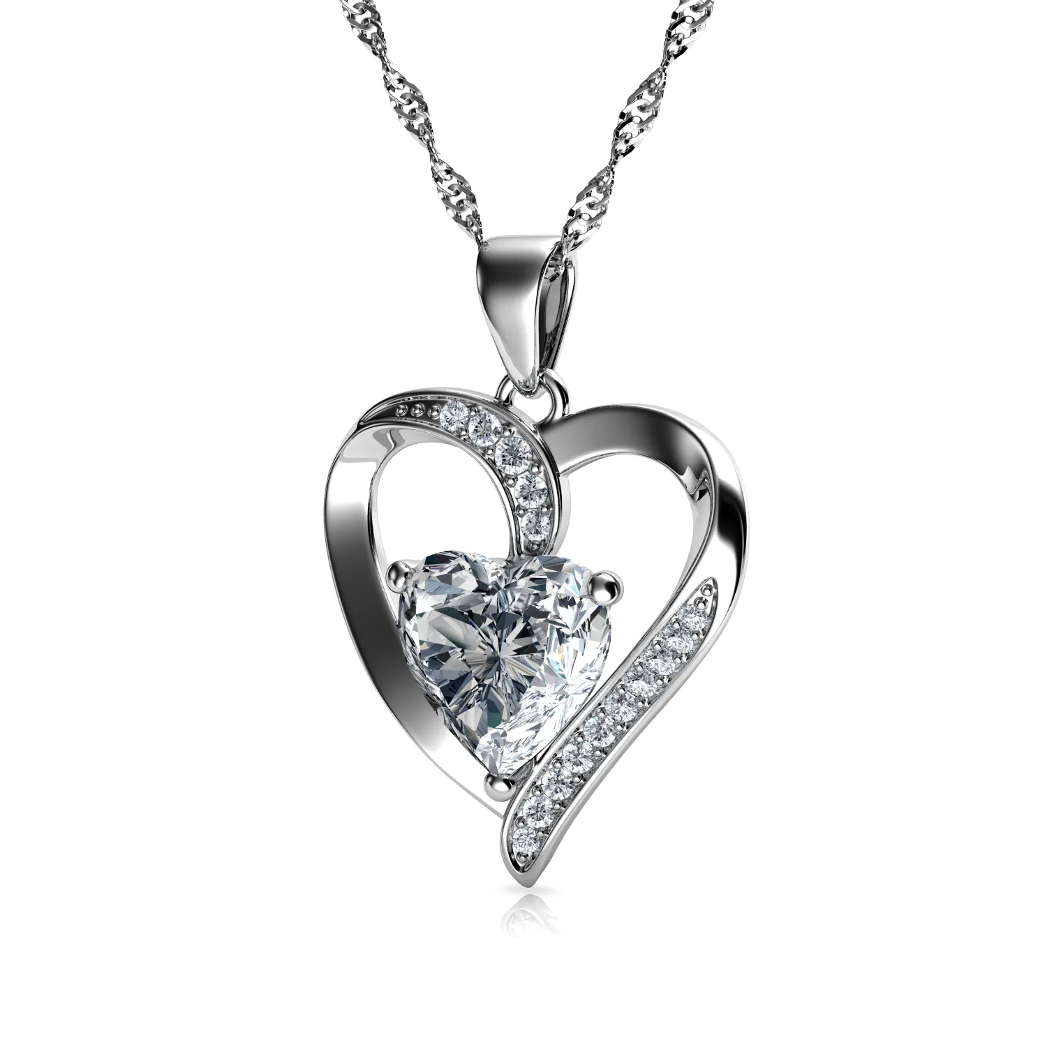 DEPHINI Silver heart Necklace with Cubic Zirconia Crystal Pendant