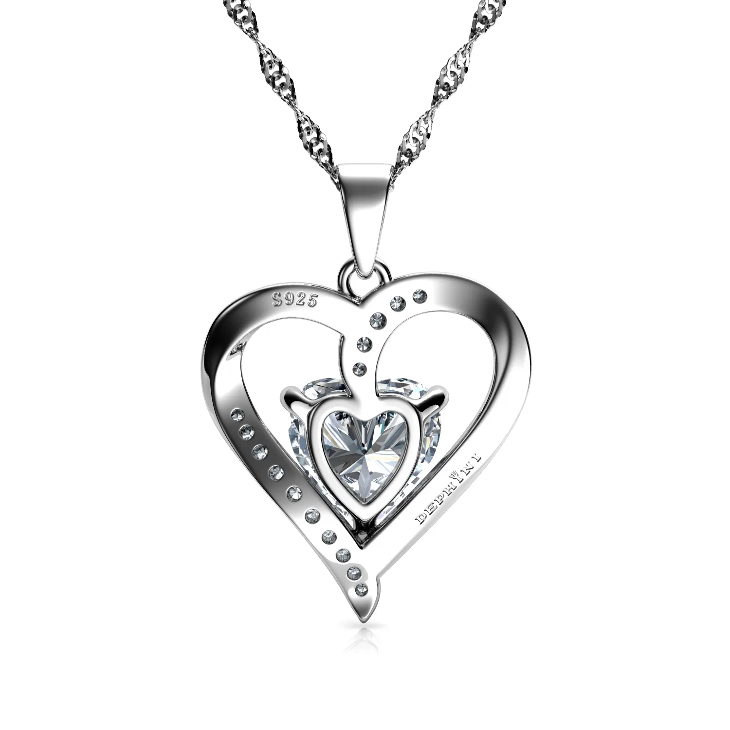 DEPHINI Silver heart Necklace with Cubic Zirconia Crystal Pendant