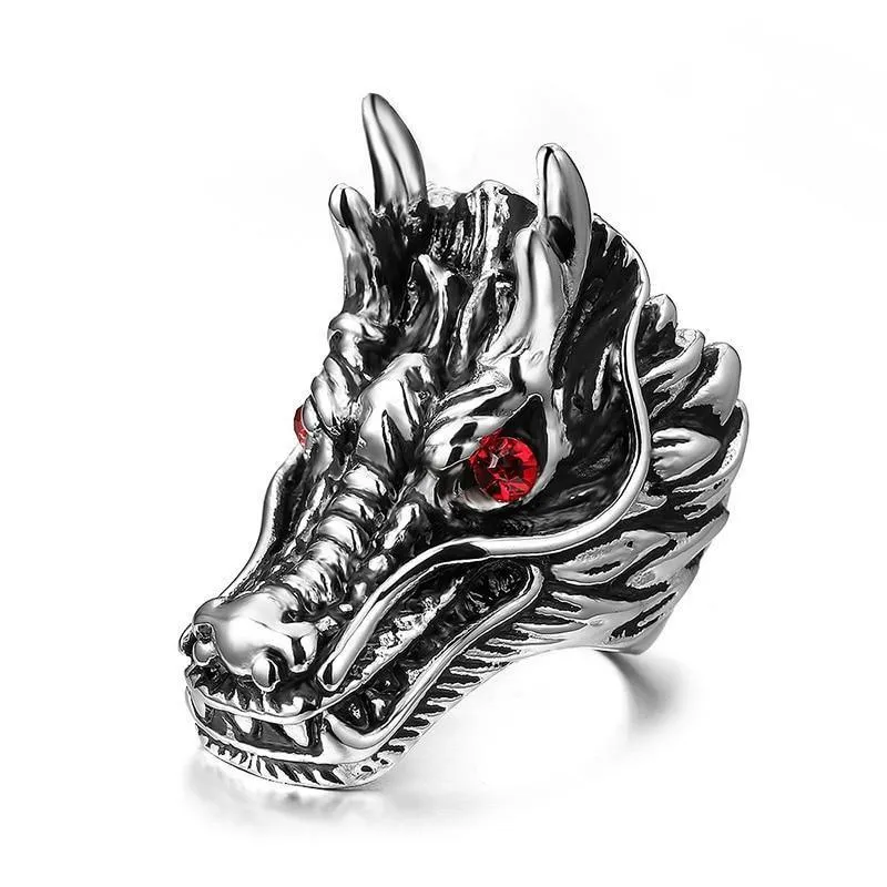 Dragon Head Red Cubic Zirconia Stainless Steel Ring