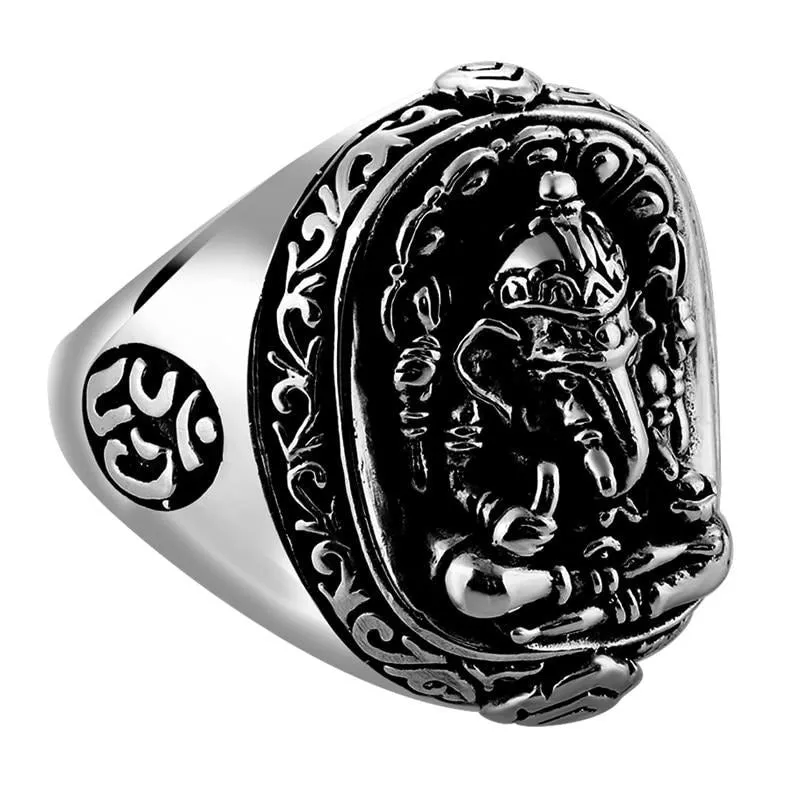 Elephant Buddha 925 Sterling Silver Vintage Punk Ring