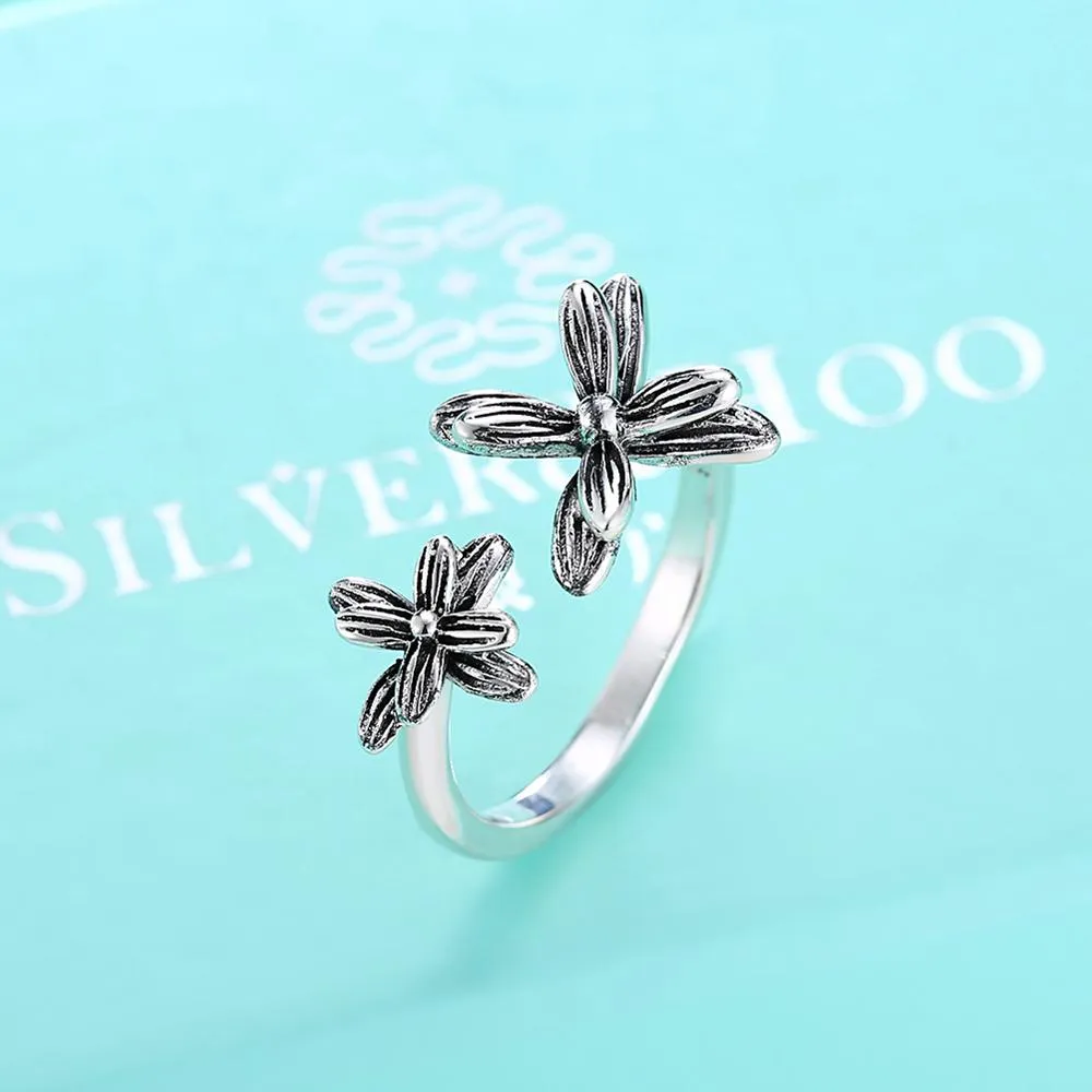 Flower Designs 925 Sterling Silver Adjustable Ring