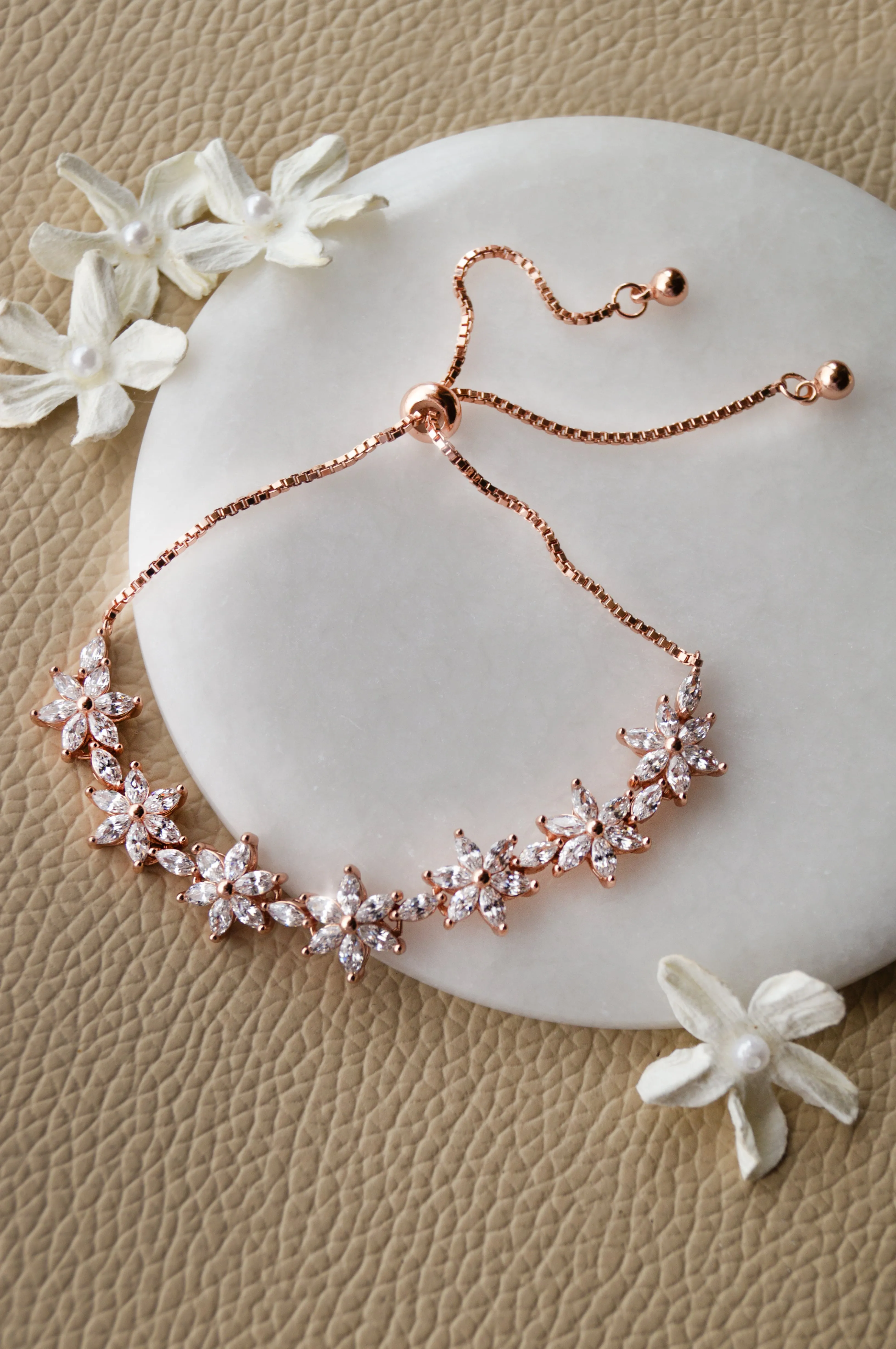 Flower Trail Rose Gold Plated Sterling Silver Pull Chain Bracelet