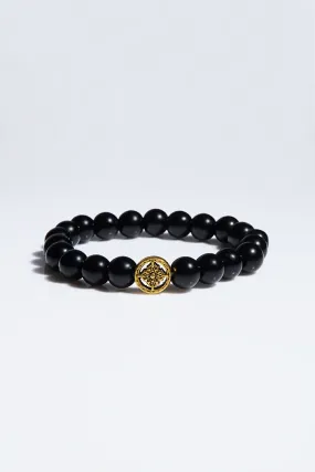 Gold Charm Beaded Bracelet - Black