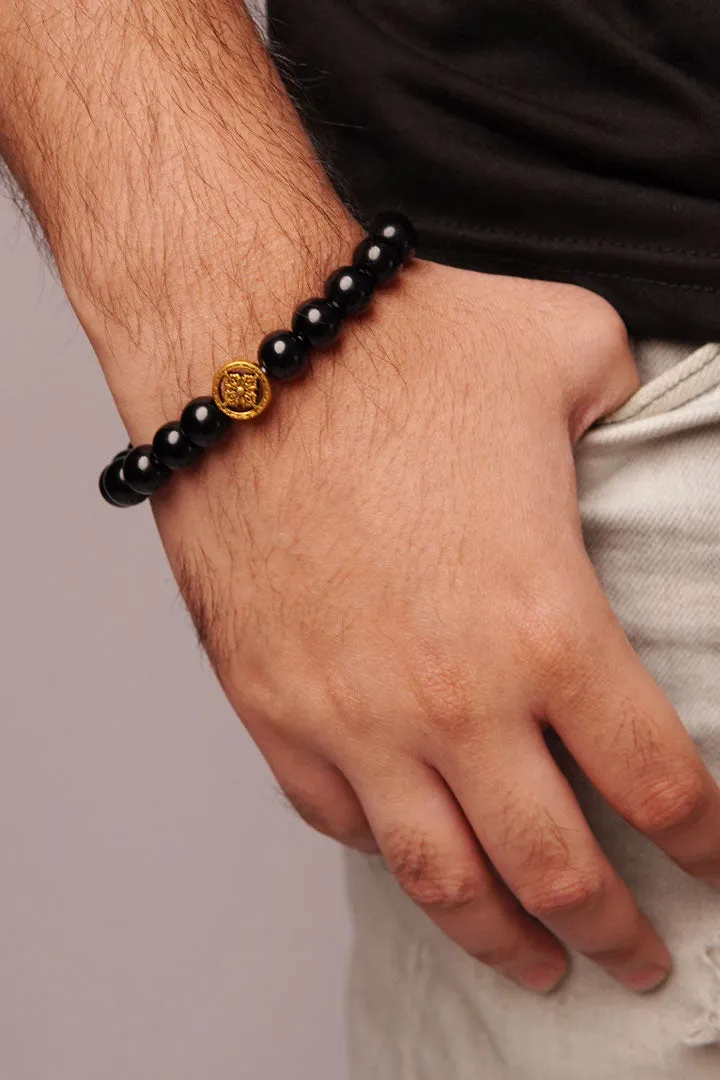 Gold Charm Beaded Bracelet - Black