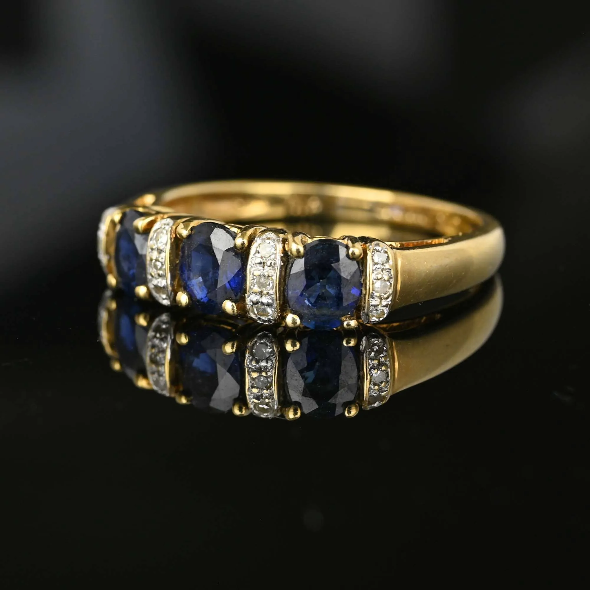 Gold Diamond Three Stone Sapphire Stacking Ring Band