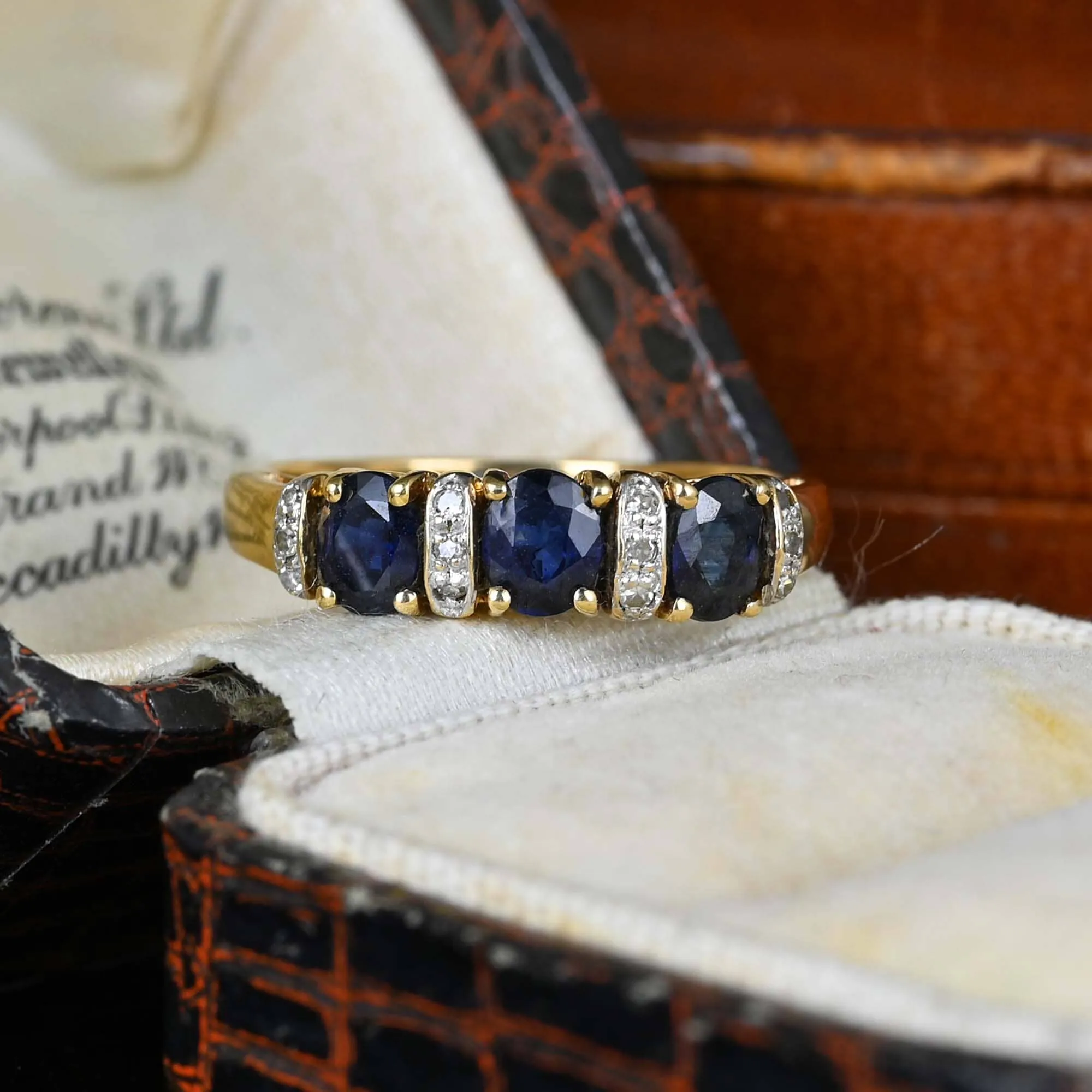 Gold Diamond Three Stone Sapphire Stacking Ring Band