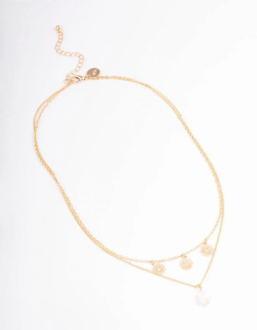 Gold Filo Flower & Pearl Layered Necklace