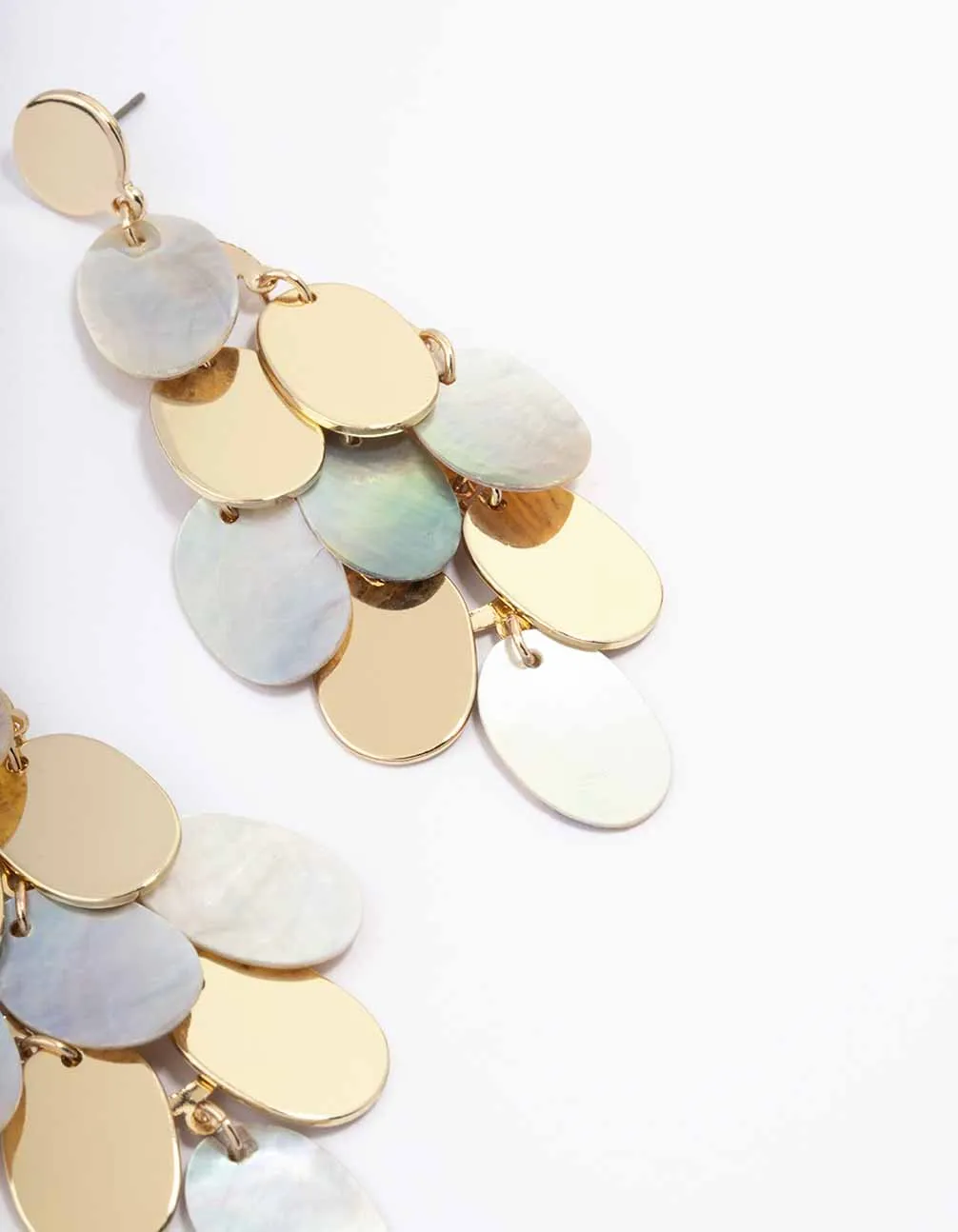 Gold Multi Shell Disc Drop Earrings