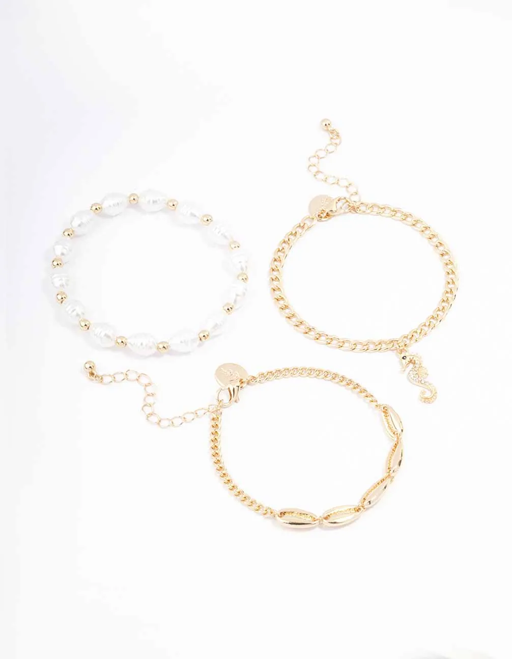 Gold Pearl Anklet & Bracelet 3-Pack