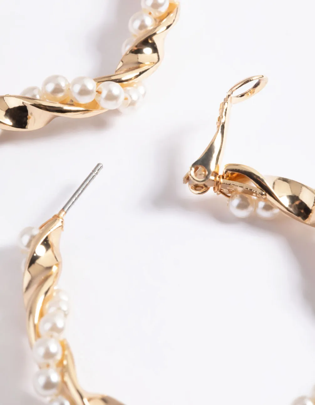 Gold Pearl Twist Hoop Earrings