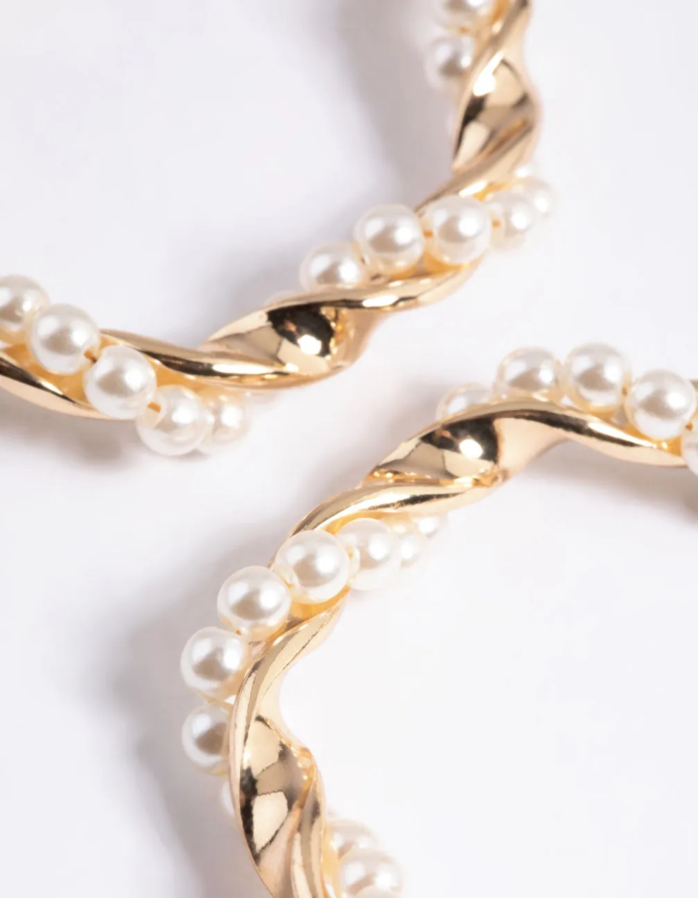 Gold Pearl Twist Hoop Earrings