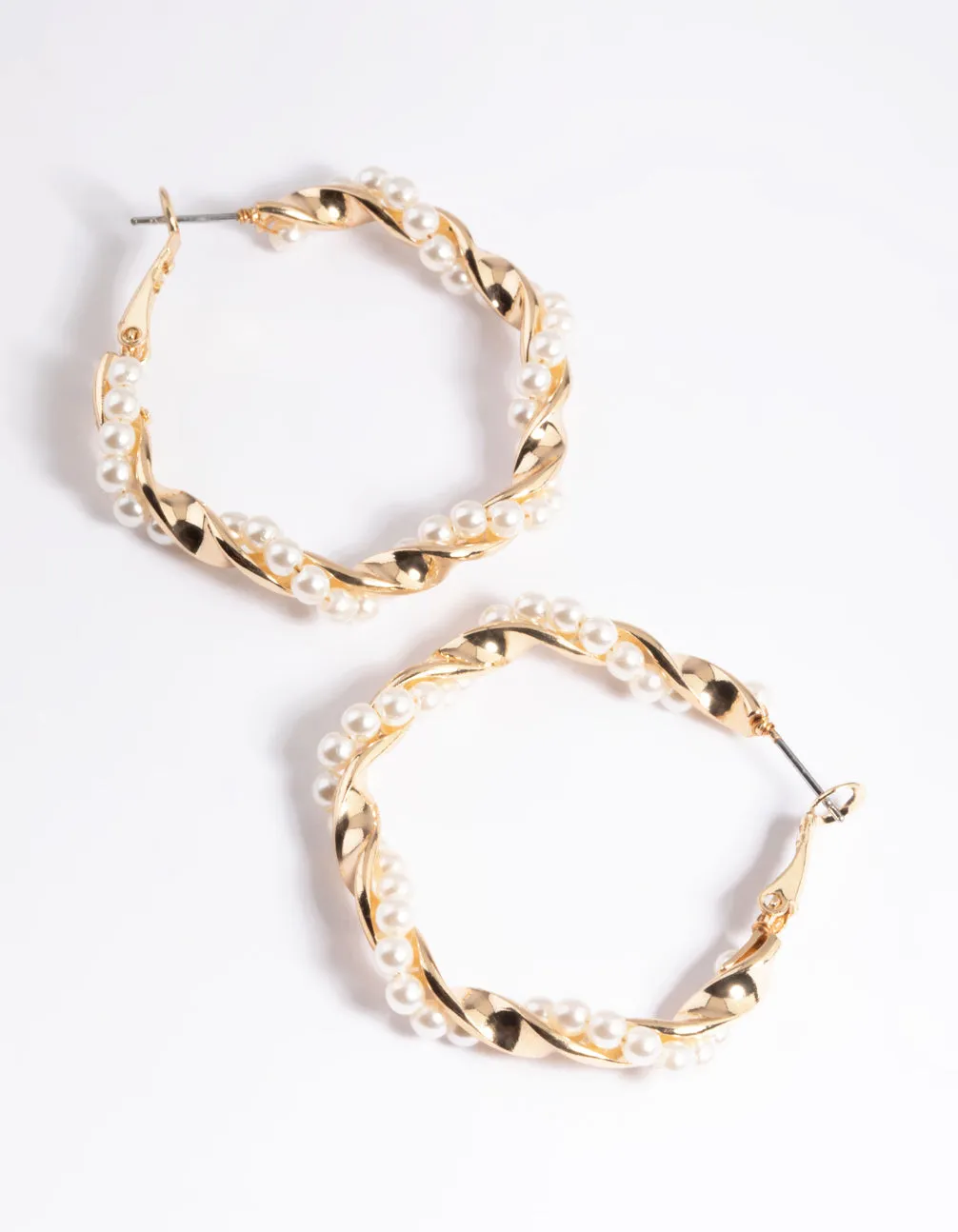 Gold Pearl Twist Hoop Earrings