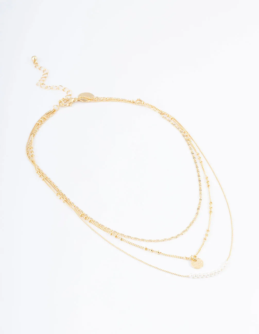 Gold Plated Fine Three Layer Bead Disc Necklace