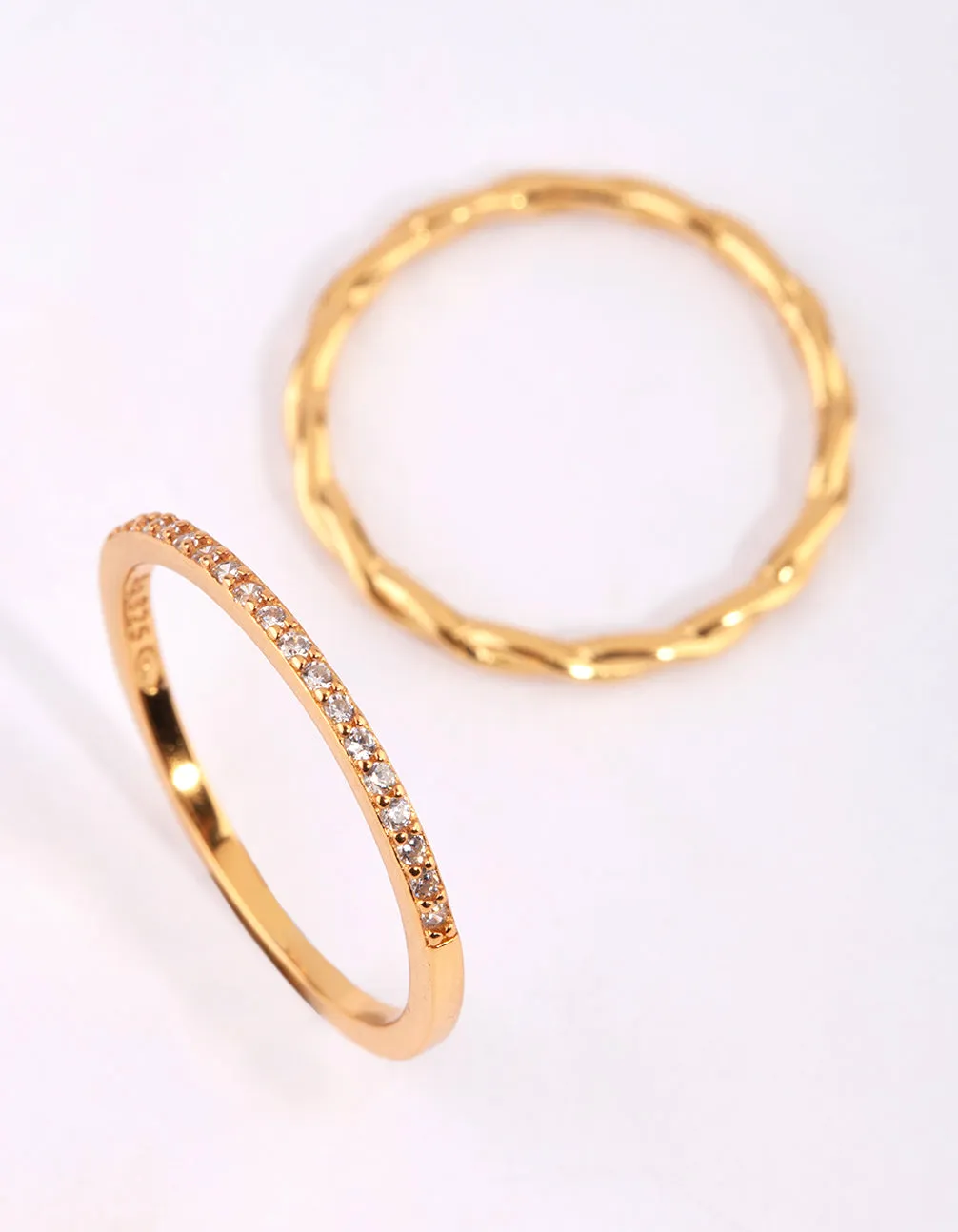 Gold Twisted Diamante Ring Pack