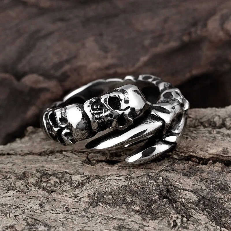 Gothic Demon Skull and Claw 316L Stainless Steel Vintage Biker Punk Rock Ring