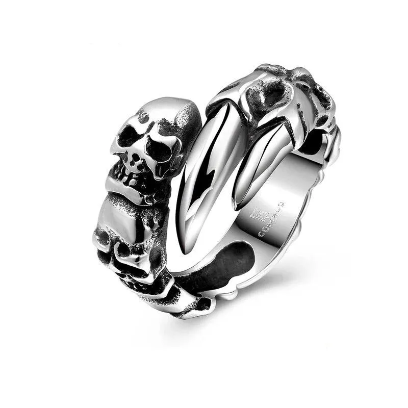 Gothic Demon Skull and Claw 316L Stainless Steel Vintage Biker Punk Rock Ring