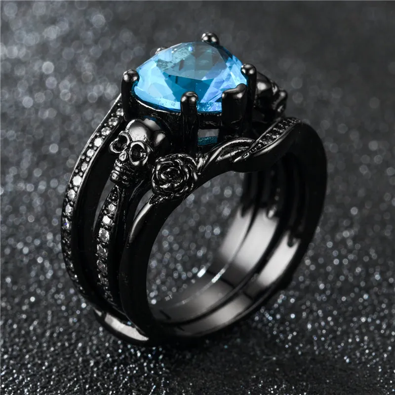 Gothic Skull, Flower and Heart Cubic Zirconia Vintage Punk Ring