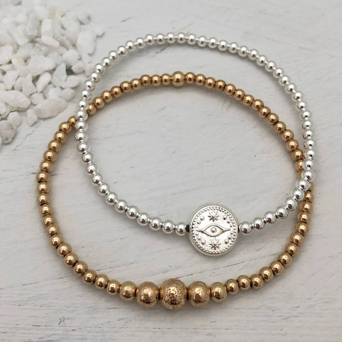 Graduated Sparkle Bead Bracelet Gold Fill