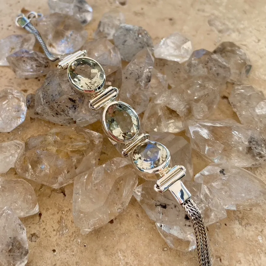 Green Amethyst Clio Bracelet with Three Oval Gems