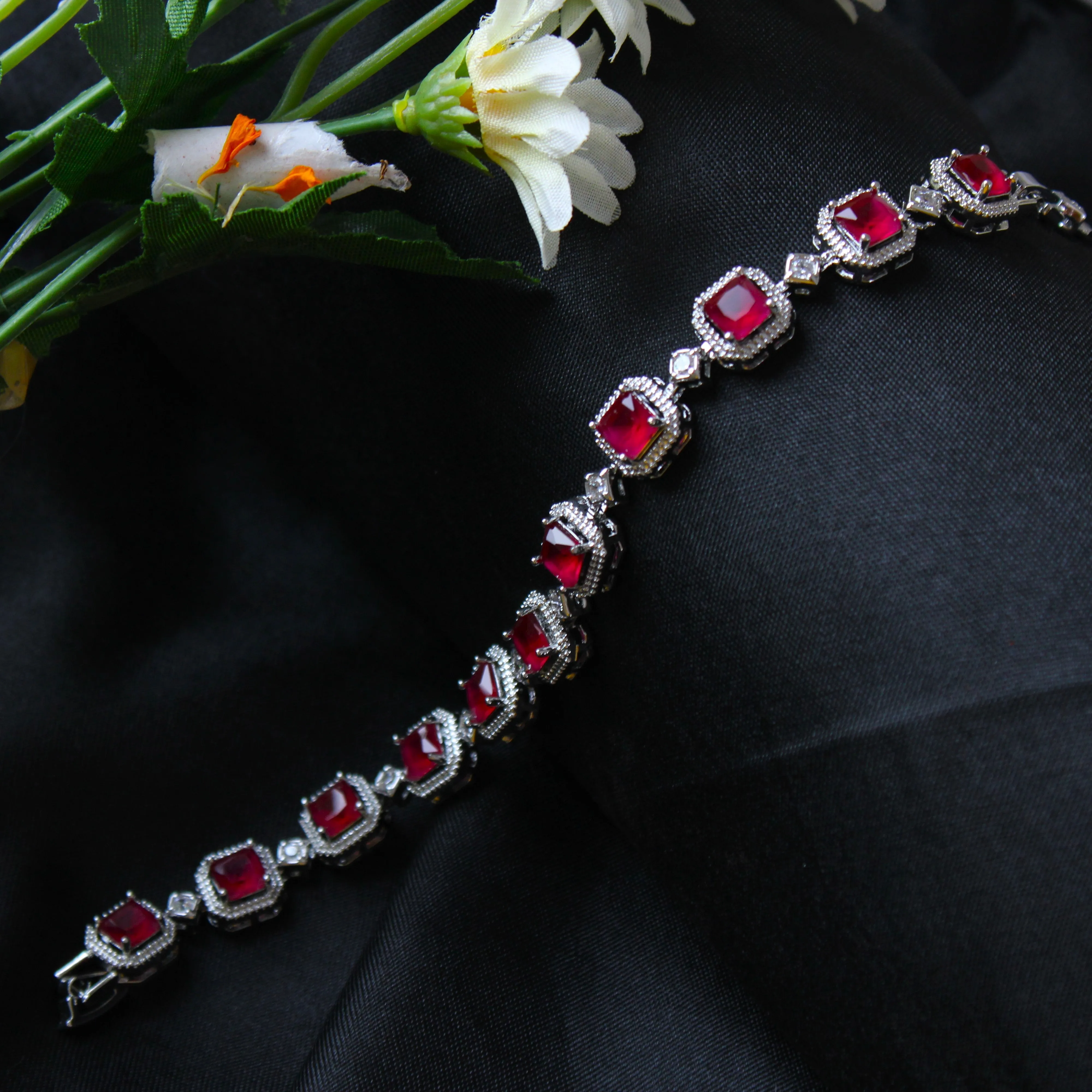 G.Silver Red Stone Bracelet.