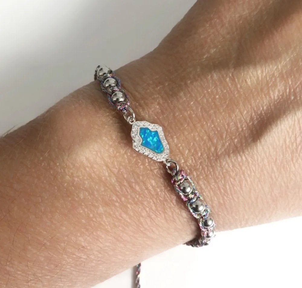 Hamsa Hand Bracelet, Silver Plated Hamsa, Adjustable Kabbalah Bracelet, Blue Opal Bracelet, Lucky Charms, Jewish Gifts, Judaical Jewelry