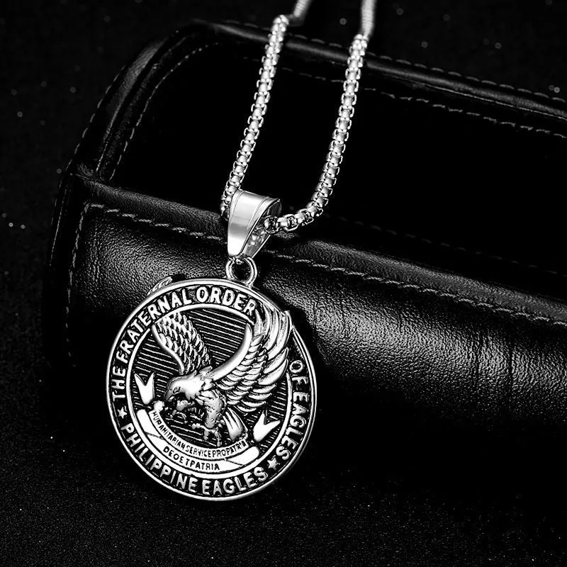 Hip Hop Titanium Steel Eagle Vintage Blackened Letter Pendant