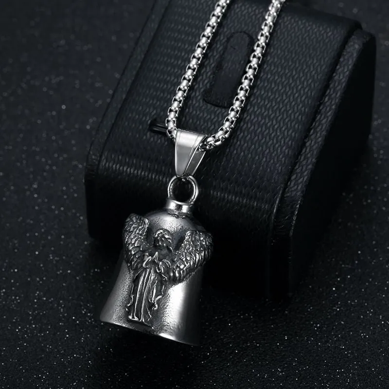 Hip Hop Titanium Steel Punk Motorcycle Lucky Angel Wings Exorcism Bell Pet Bell Pendant