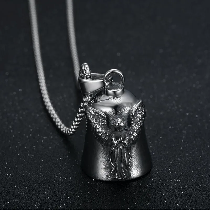 Hip Hop Titanium Steel Punk Motorcycle Lucky Angel Wings Exorcism Bell Pet Bell Pendant