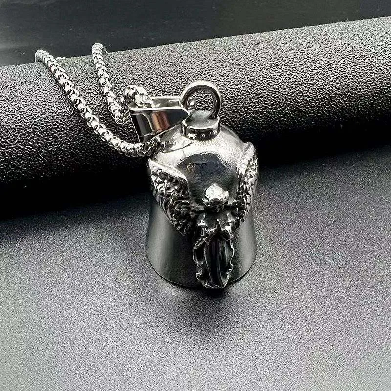 Hip Hop Titanium Steel Punk Motorcycle Lucky Angel Wings Exorcism Bell Pet Bell Pendant