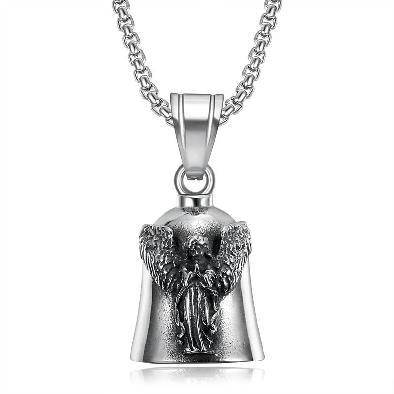 Hip Hop Titanium Steel Punk Motorcycle Lucky Angel Wings Exorcism Bell Pet Bell Pendant