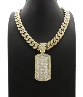 Iced Out Square Dog Tag Pendant Necklace With 4mm Wide Rope Chain Exquisite Accessories Jewelry Hip Hop X2514687