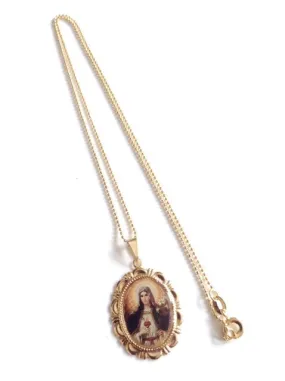 Immaculate Heart of Mary, Medal Gold Virgin Mary Necklace, Virgin Mary Gold Pendant, Catholic Jewelry Virgin Mary Jewelry Religious medals