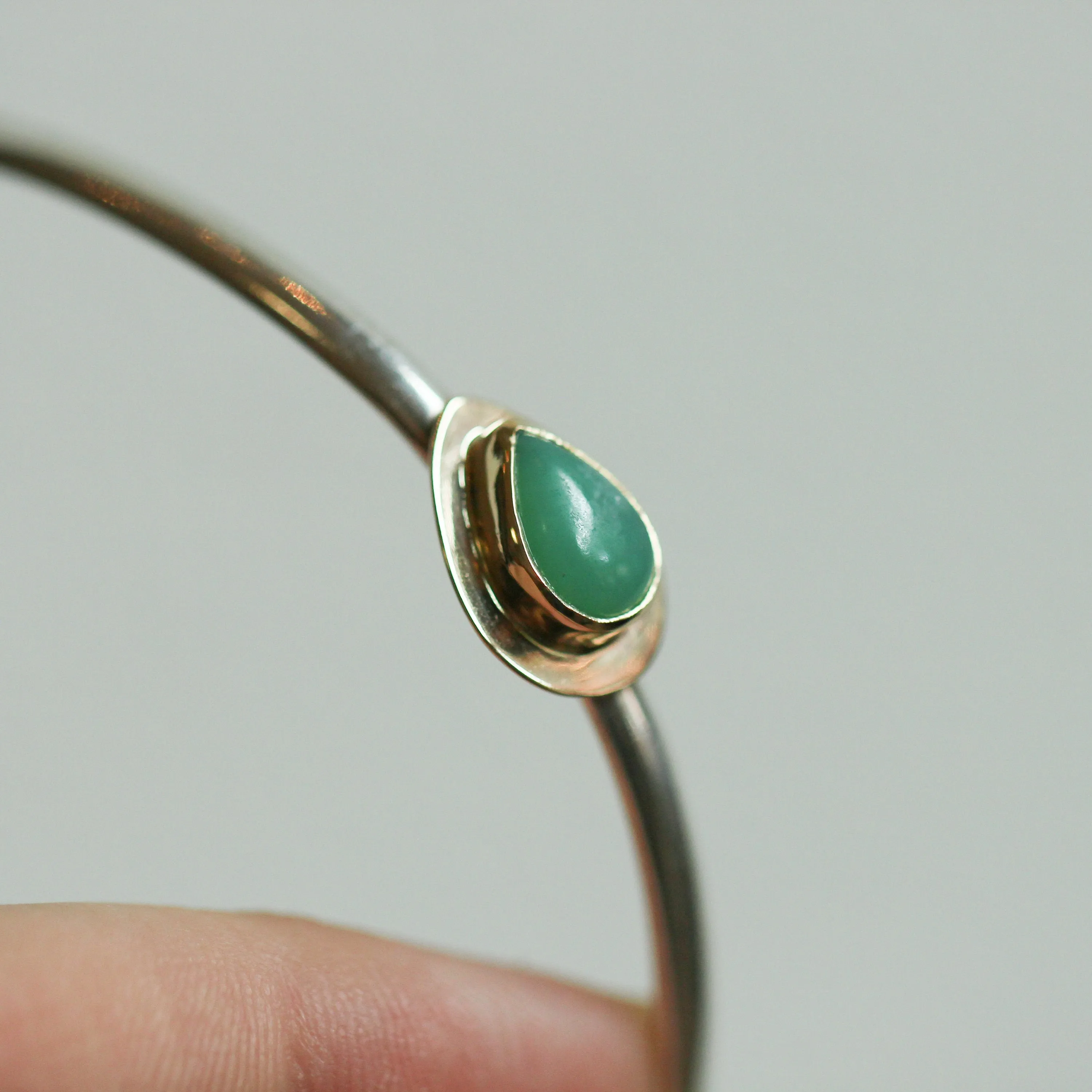 Jade Cuff Bracelet - 14K Gold Jade Bracelet - Silver and Gold Bangle - 14K Cuff - Goldsmith