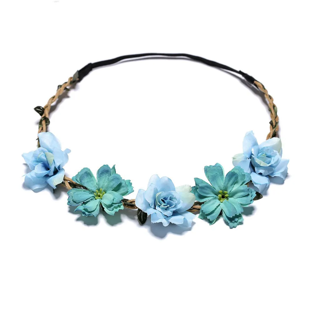 Ladies Girls Silk Simulation Flower Hair Ornaments Rose Headband Jewelry