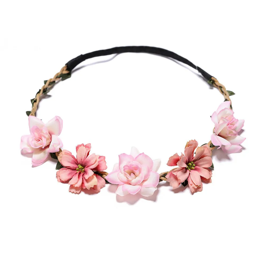 Ladies Girls Silk Simulation Flower Hair Ornaments Rose Headband Jewelry