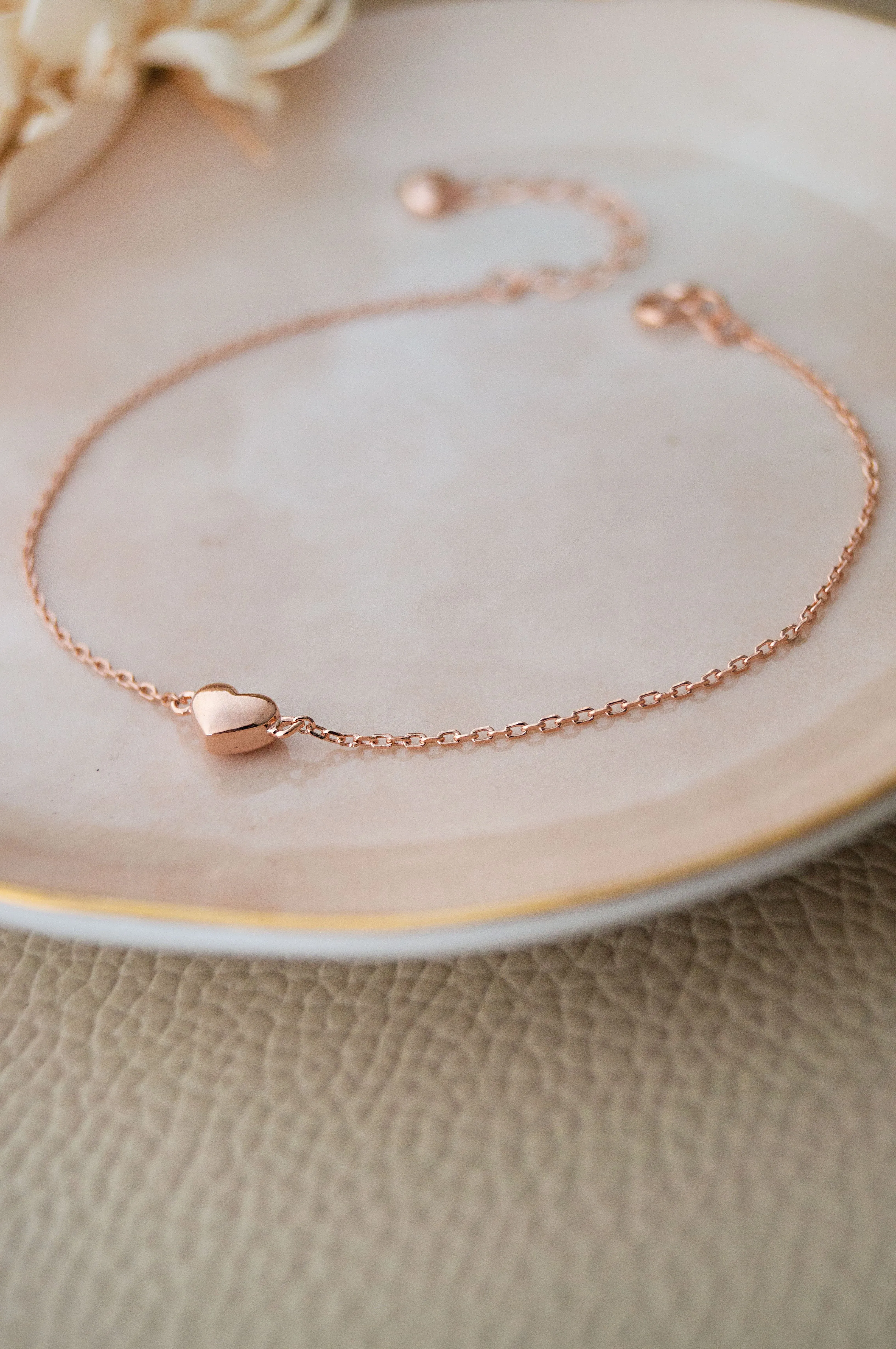 Lovable Tiny Heart Rose Gold Plated Sterling Silver Chain Bracelet