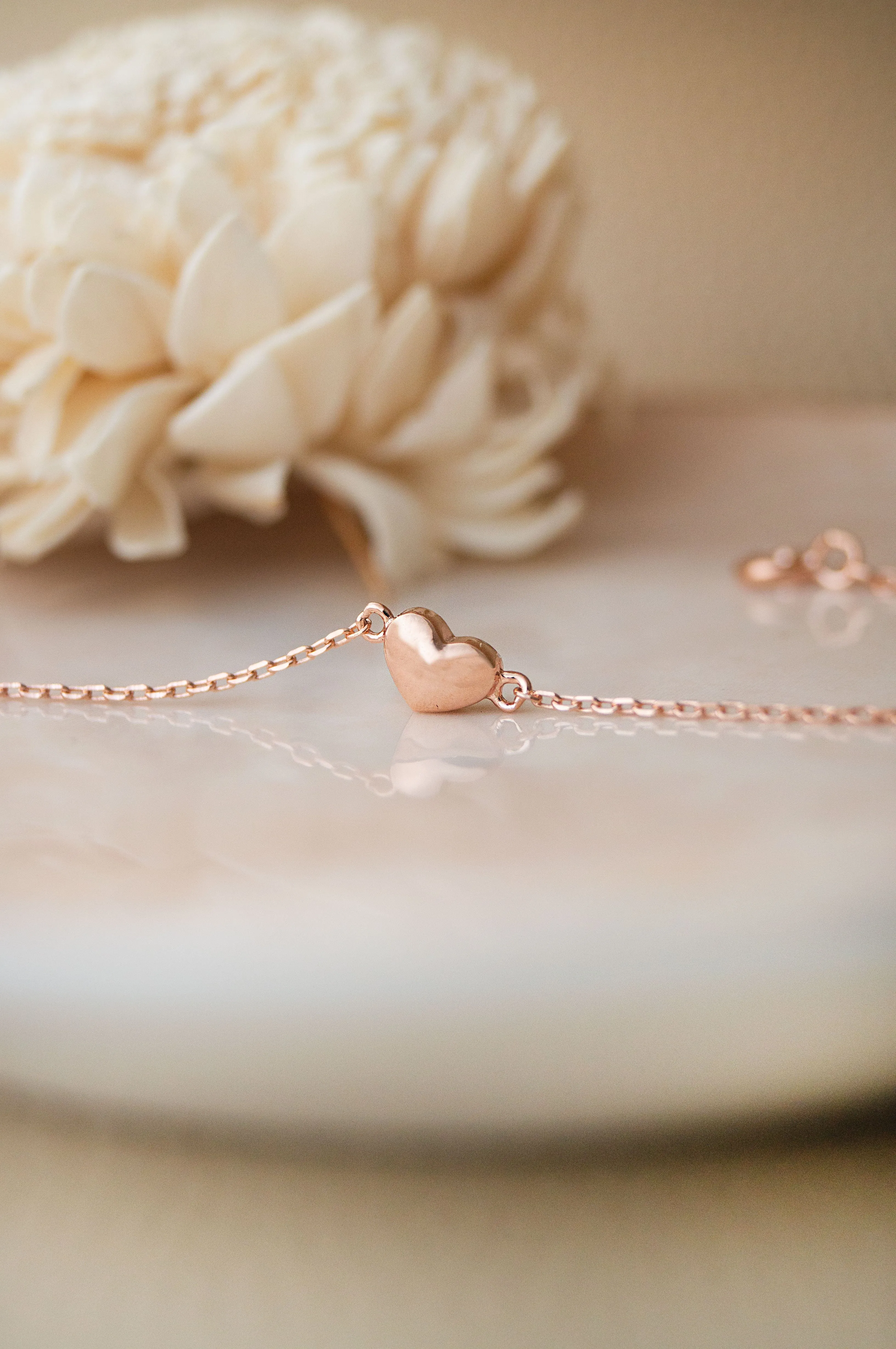 Lovable Tiny Heart Rose Gold Plated Sterling Silver Chain Bracelet