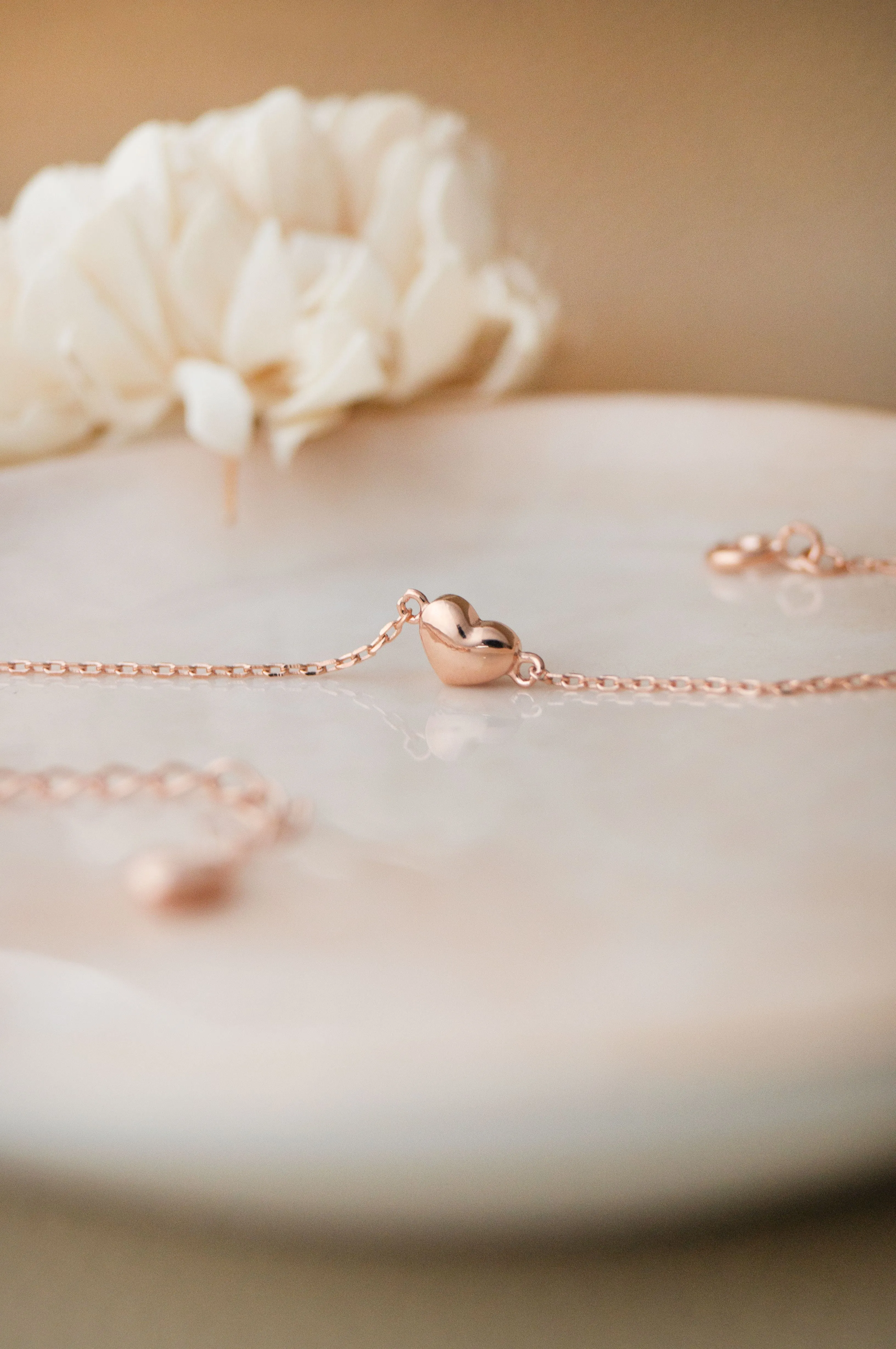 Lovable Tiny Heart Rose Gold Plated Sterling Silver Chain Bracelet