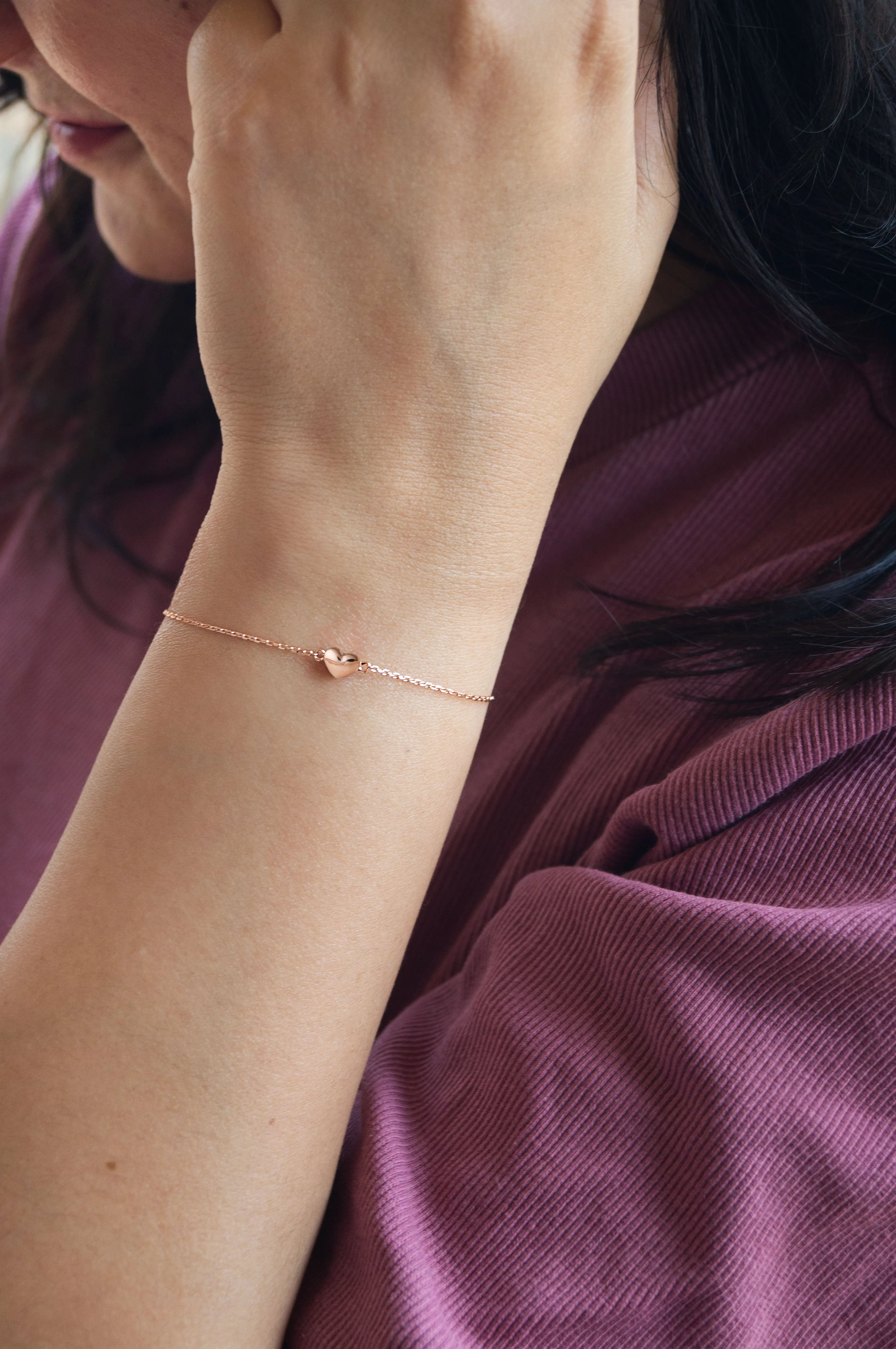 Lovable Tiny Heart Rose Gold Plated Sterling Silver Chain Bracelet