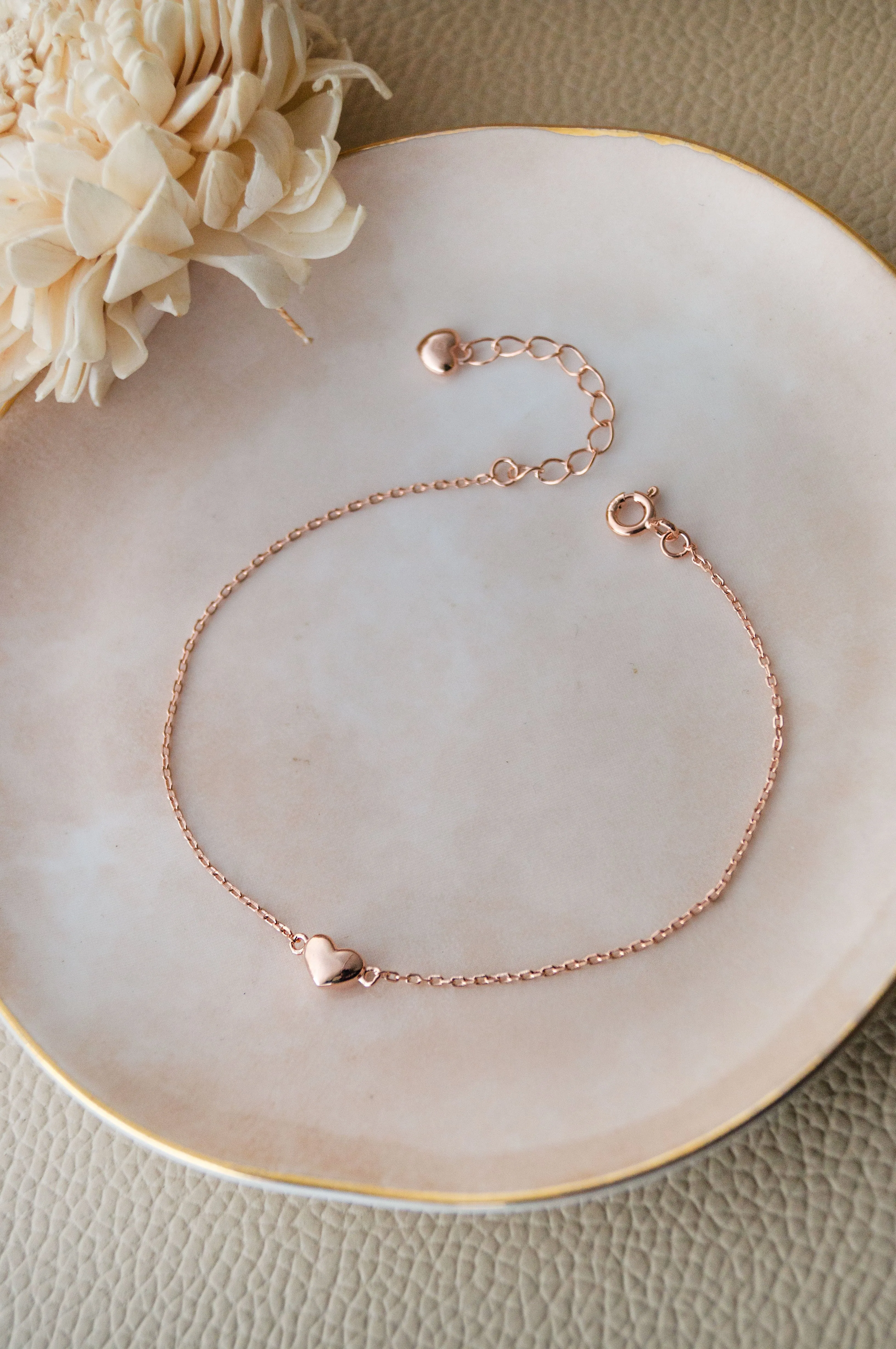 Lovable Tiny Heart Rose Gold Plated Sterling Silver Chain Bracelet