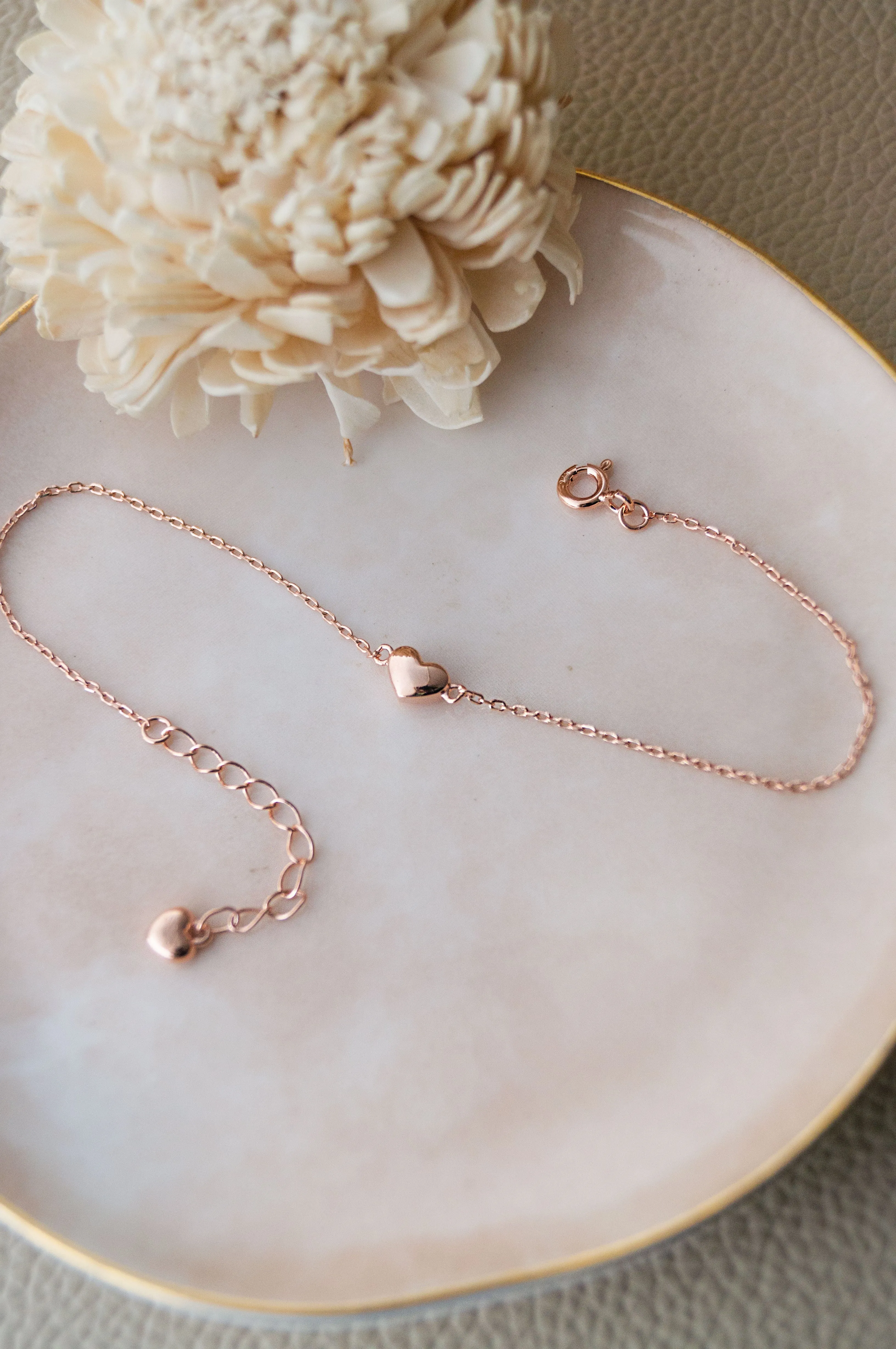 Lovable Tiny Heart Rose Gold Plated Sterling Silver Chain Bracelet