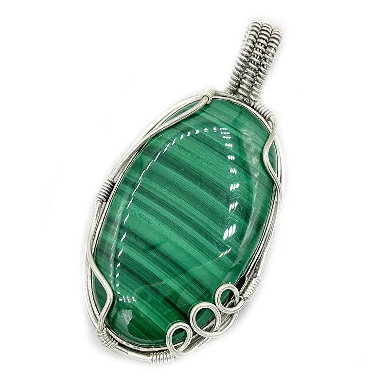 Malachite Oval Large Silver Pendant