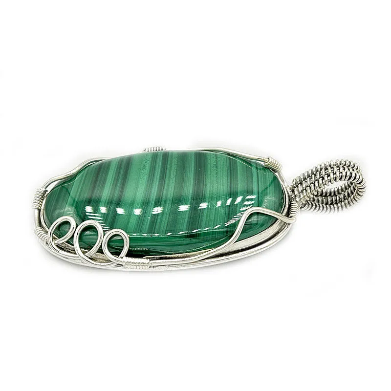 Malachite Oval Large Silver Pendant