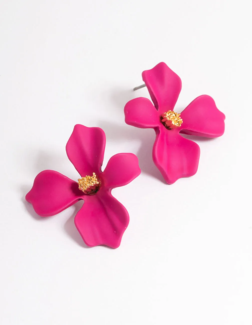 Maroon Matte Flower Stud Earrings