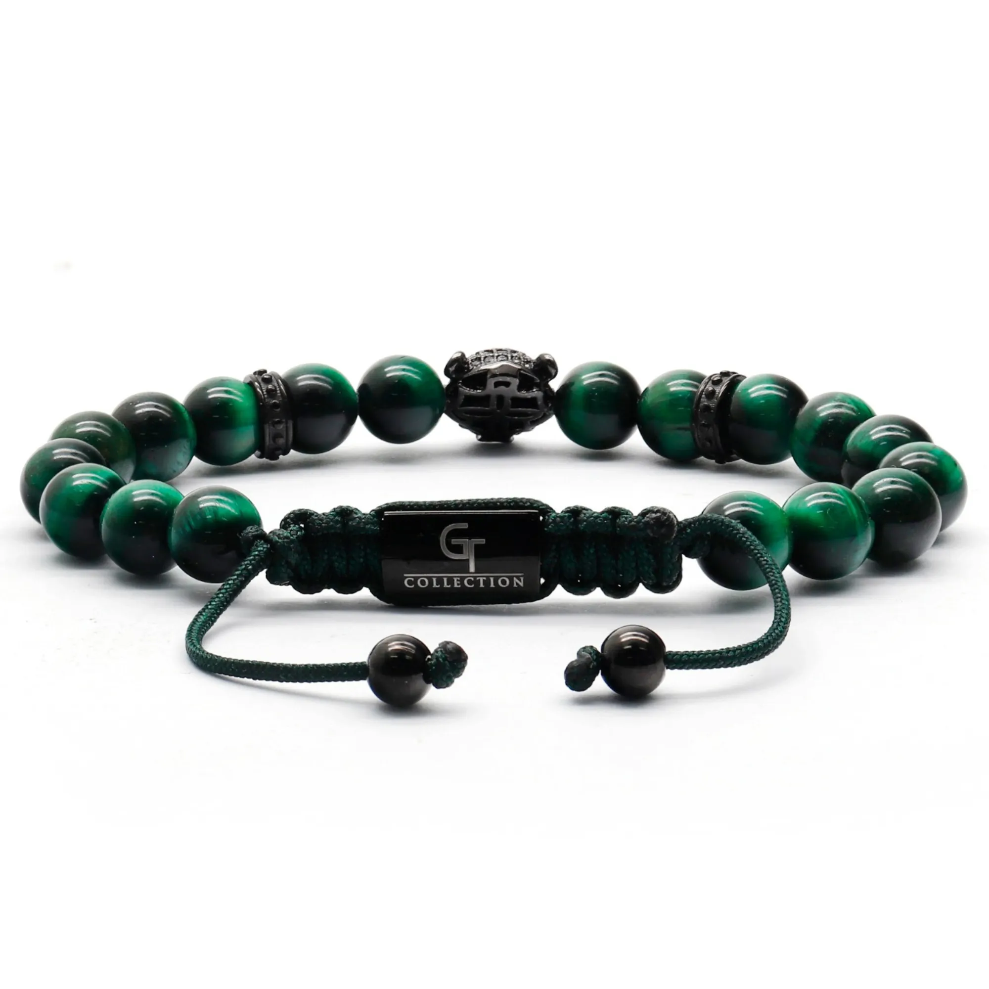 Men's GREEN TIGER EYE Bracelet With Black LEOPARD Head - One Size Fits All