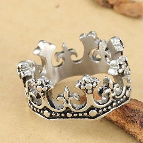 Men's Stainless Steel Ring Silver Tone Black Royal King Crown Knight Fleur De Lis Cross Band