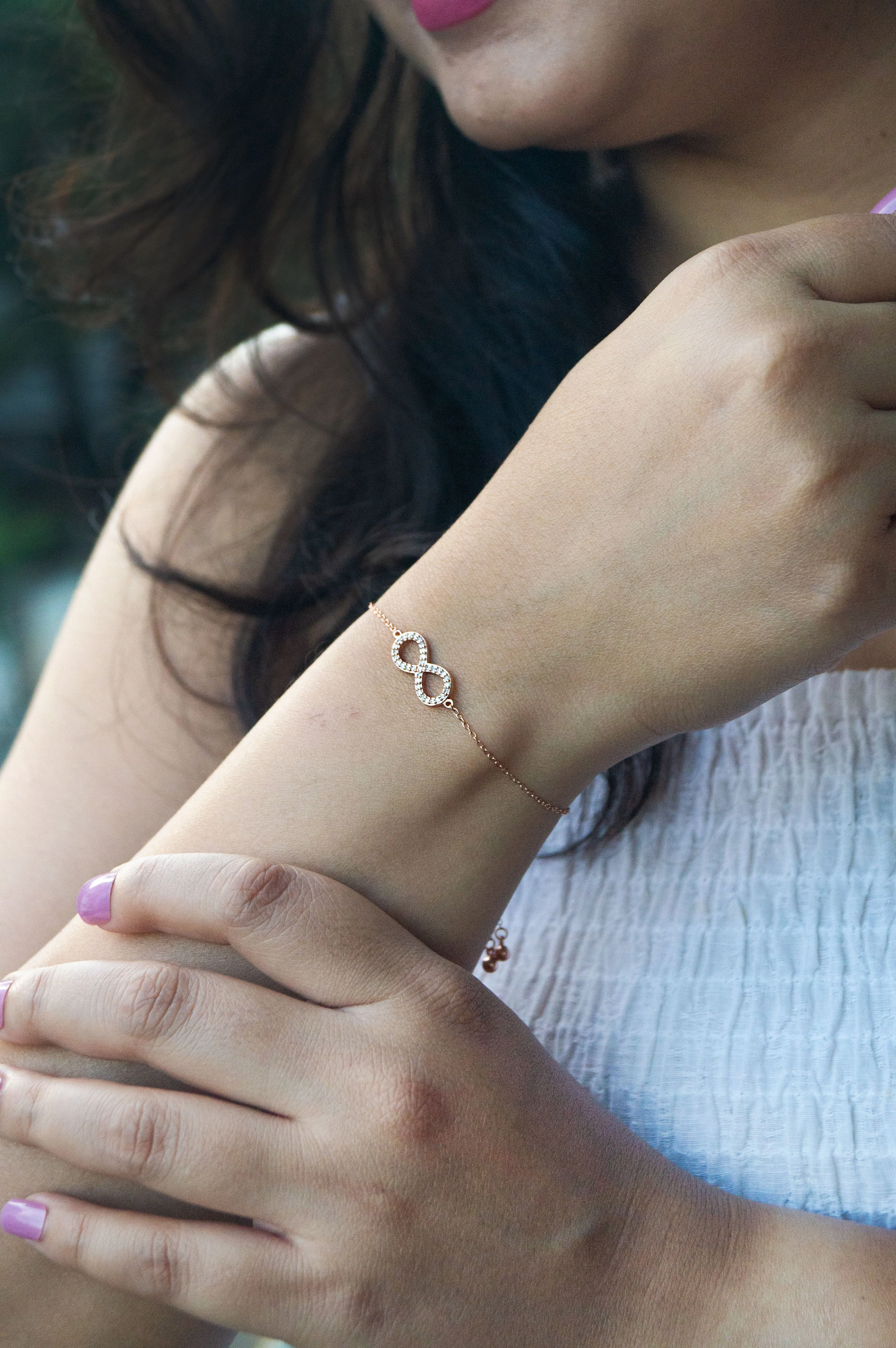 Minimal Infinity Rose Gold Plated Sterling Silver Pull Chain Adjustable Bracelet